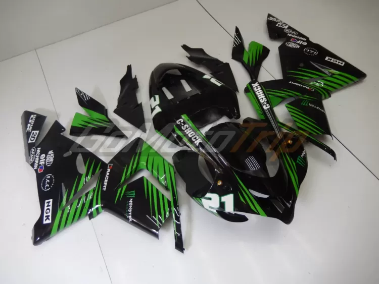 2004 2005 Kawasaki Ninja Zx 10r Black Green Fairing2 3