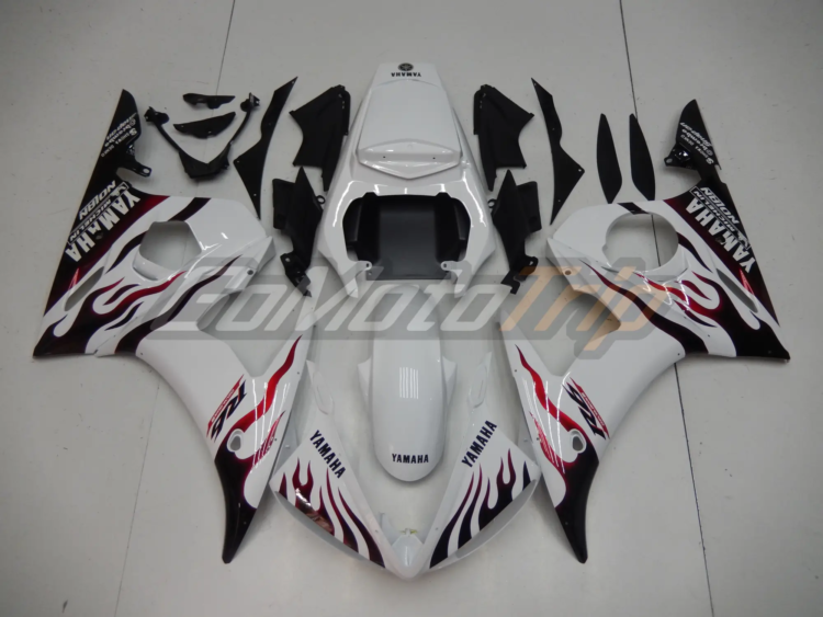 2003 2005 Yamaha Yzf R6 White Red Flame Fairing 1