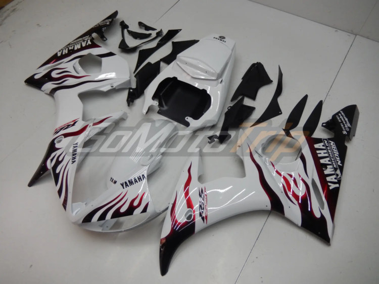 2003 2005 Yamaha Yzf R6 White Red Flame Fairing 2