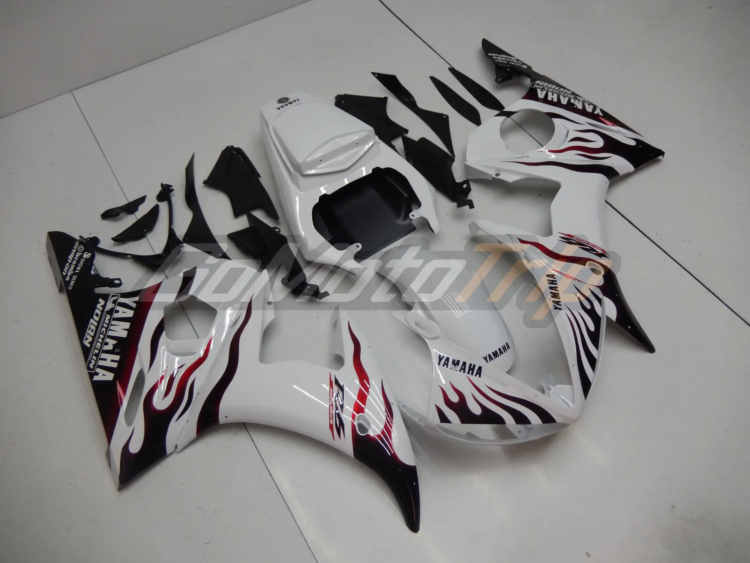 2003 2005 Yamaha Yzf R6 White Red Flame Fairing 3