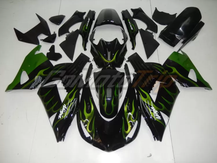 2006 2011 Kawasaki Ninja Zx 14r Black Green Flame Fairing 1