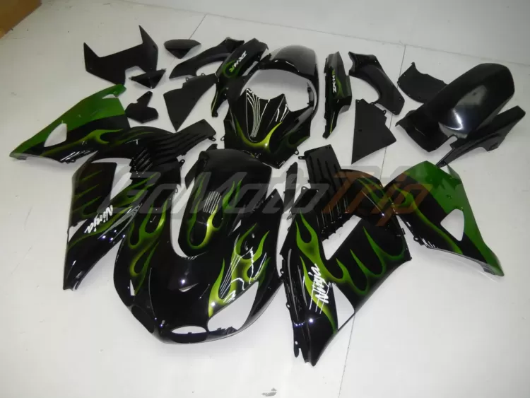 2006 2011 Kawasaki Ninja Zx 14r Black Green Flame Fairing 2