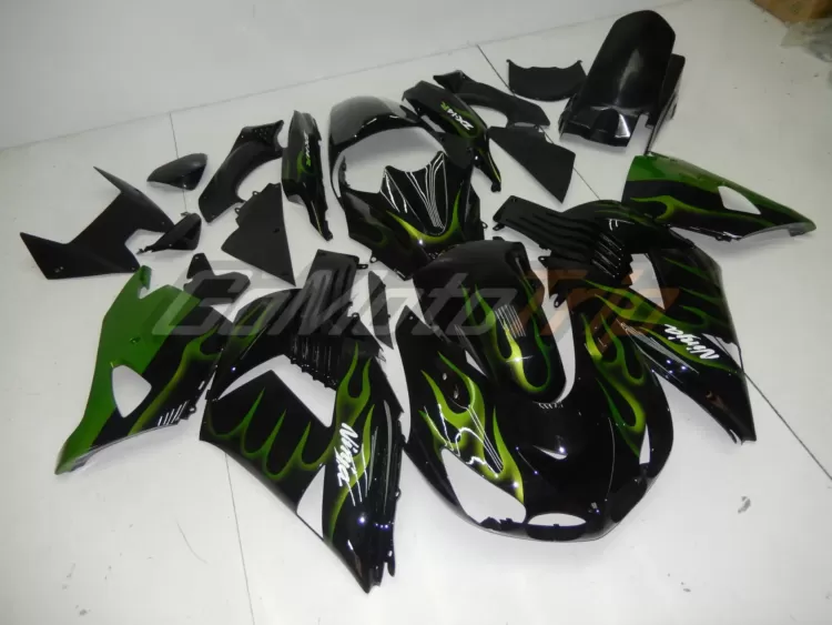 2006 2011 Kawasaki Ninja Zx 14r Black Green Flame Fairing 3