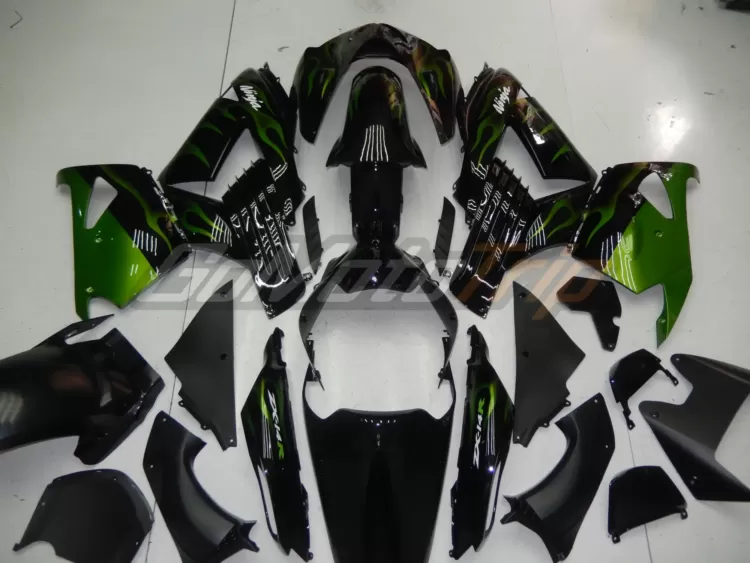 2006 2011 Kawasaki Ninja Zx 14r Black Green Flame Fairing 4