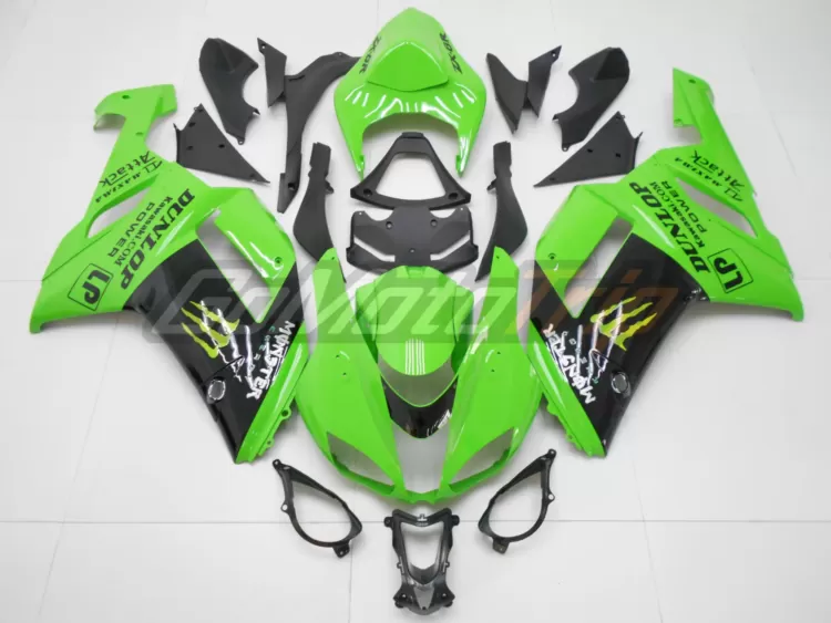 2007 2008 Kawasaki Ninja Zx 6r Black Green Fairing 1