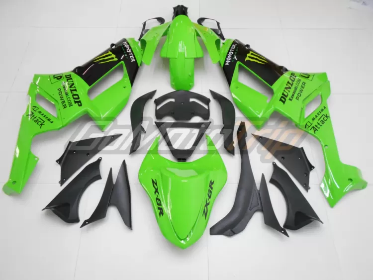 2007 2008 Kawasaki Ninja Zx 6r Black Green Fairing 6